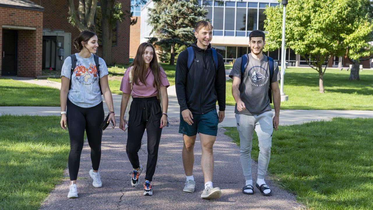 Students walking on campus